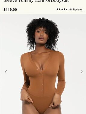 Long Sleeve V-Neck Snap-Front Bodysuit - Brown
